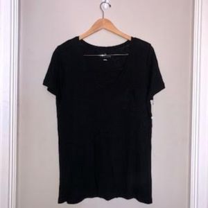 Black Scoop Neck Tee with Front Pocket